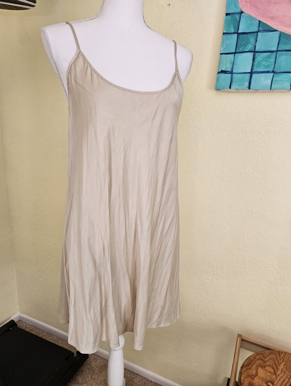 100% Silk Light Beige Slip Dress - Women's Intimates Sz L